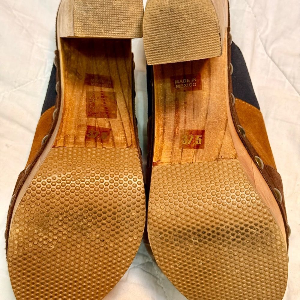 Five Worlds striped Suede platform clogs W/chunky wooden heels made in Mexico - Picture 6 of 9